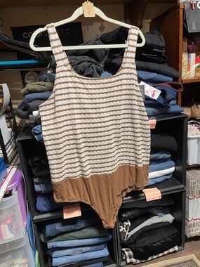 #333a size 3 torrid like new Striped Brown and Cream One-Piece Bodysuit